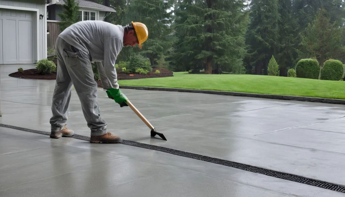 A new broom-finished concrete driveway beside a wood-frame home near Snoqualmie