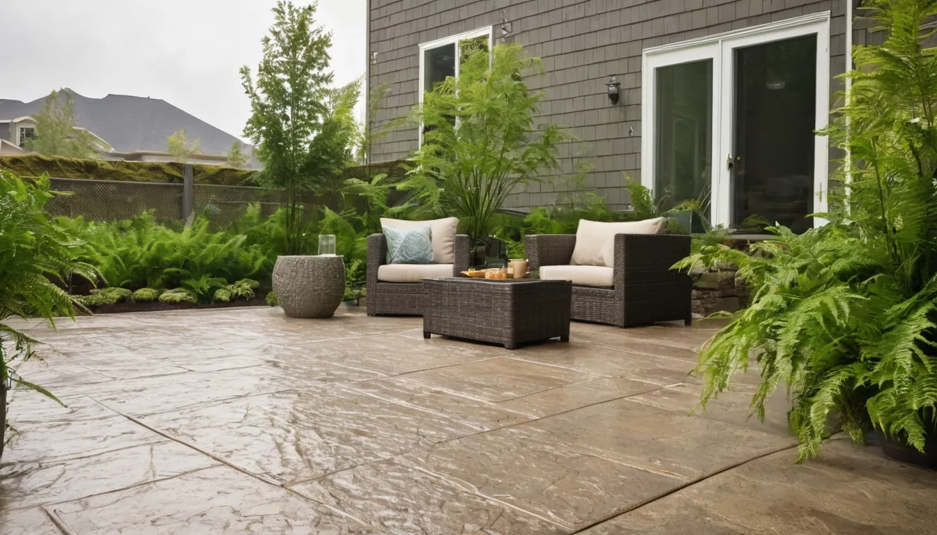 A stamped concrete patio behind a townhome in Snoqualmie